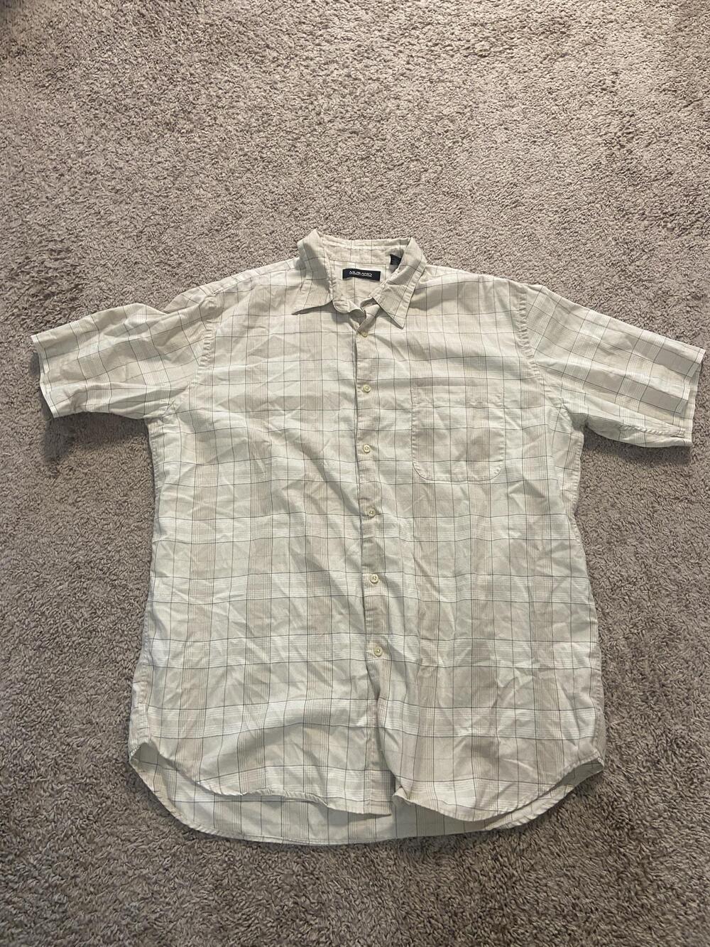 Murano Shirt Mens XL Beige Plaid Short Sleeve Button Up Cotton Casual Summer